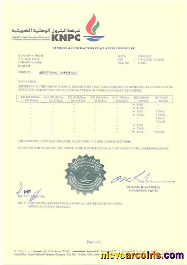 Kuwait Certificate of Registration